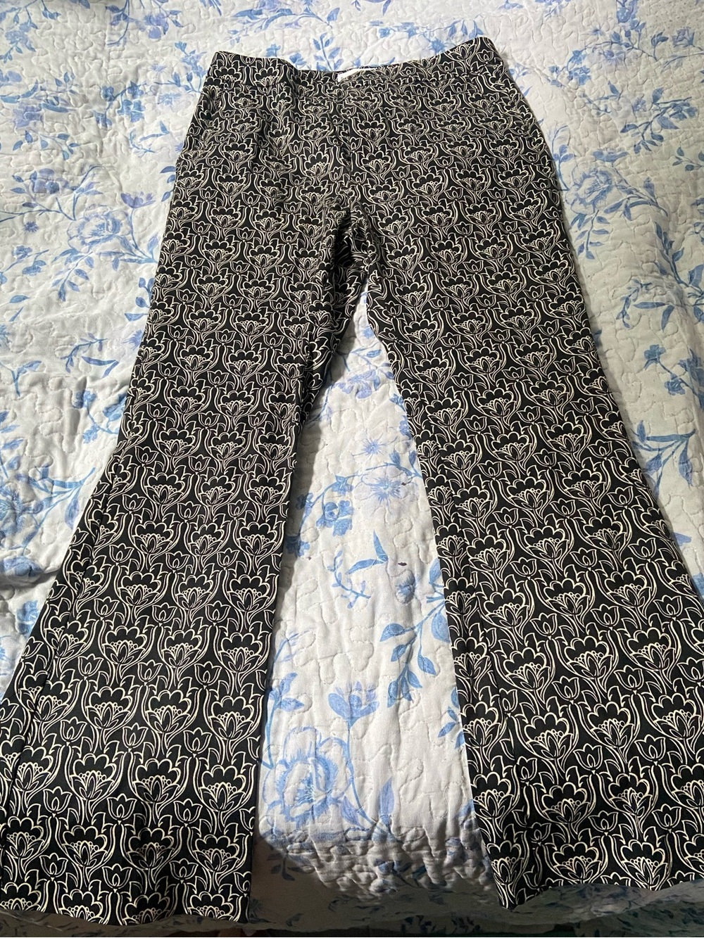 Mango Black & White Floral Boot-Cut Pants